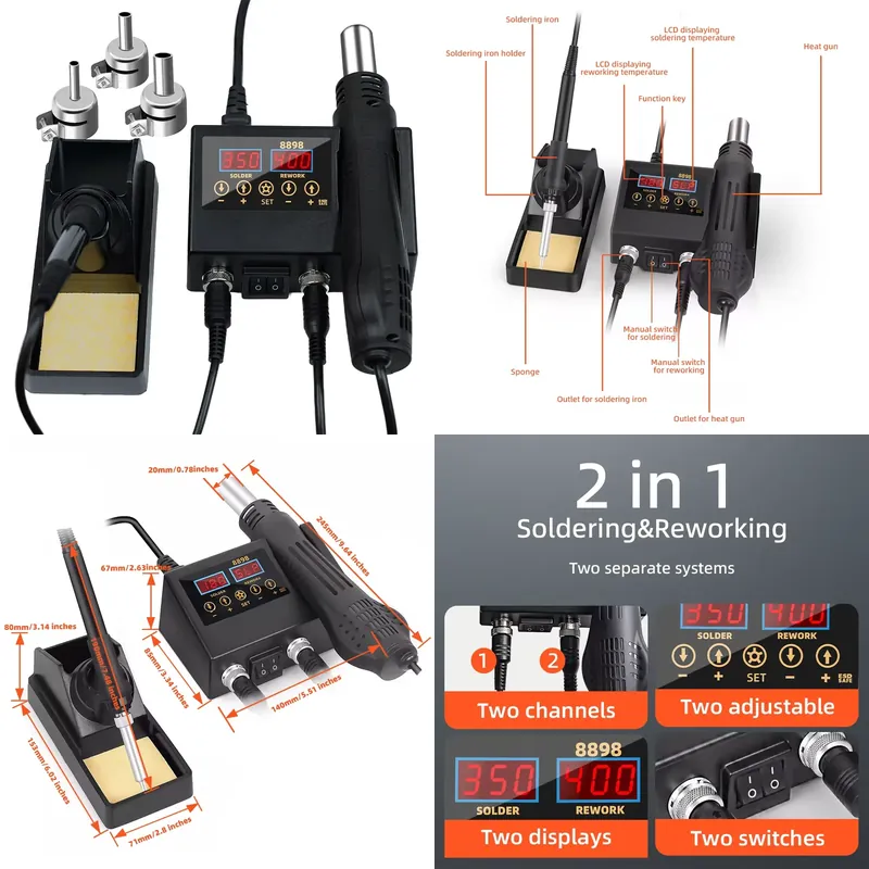 محطة لحام رقمية 2 في 1 بقوة 60 - مراجعة Smd Rework Station Hot Air Soldering 2 In 1 وسعره