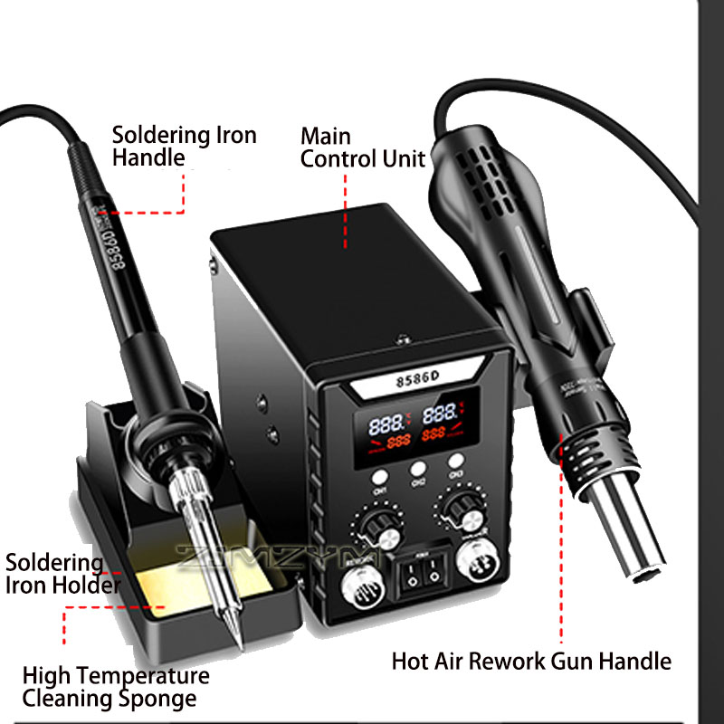محطة لحام رقمية 2 في 1 بالهواء - مراجعة Smd Rework Station Hot Air Soldering 2 In 1 وسعره