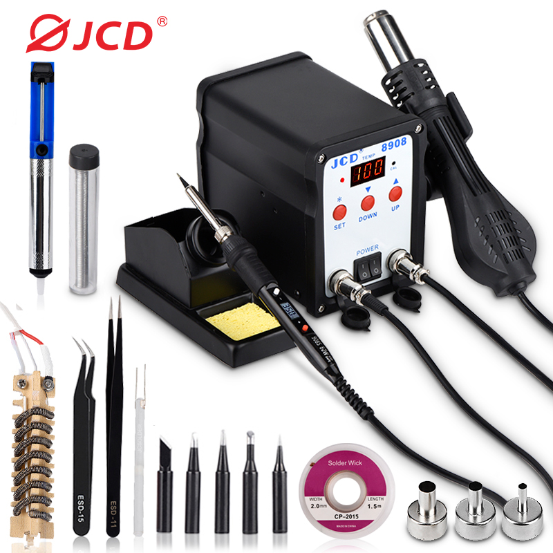 JCD-محطة لحام مع بندقية الهواء - مراجعة Smd Rework Station Hot Air Soldering 2 In 1 وسعره