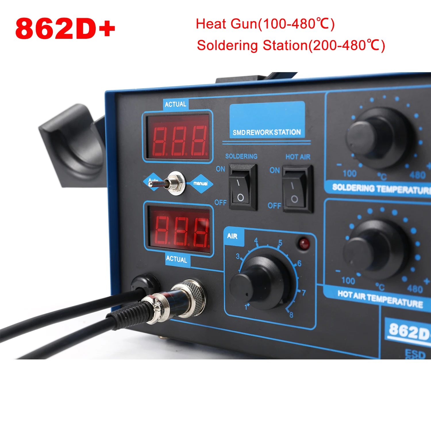 محطة لحام 862D+ 2 في 1 مع مسدس - مراجعة Smd Rework Station Hot Air Soldering 2 In 1 وسعره