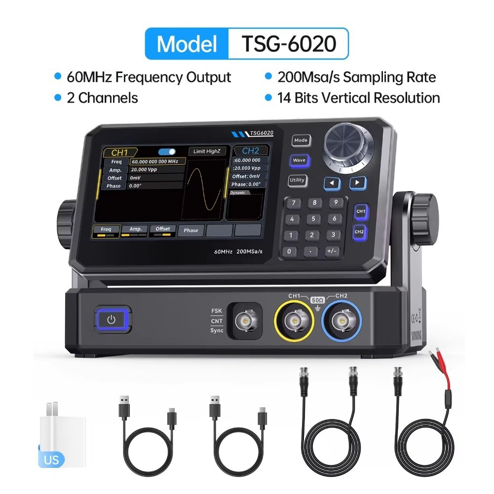 مولد إشارات ثنائي القناة TSG60 - مراجعة Dual Channel Arbitrary Waveform Function Generator 60Mhz وسعره