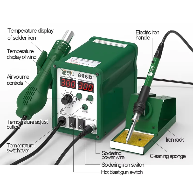 محطة لحام رقمية BST-898d+ جديد - مراجعة Smd Rework Station Hot Air Soldering 2 In 1 وسعره
